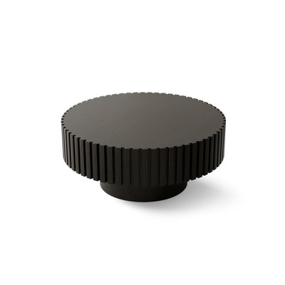 Round Coffee Table Handcrafted Relief Sturdy Pedestal Wooden Olive-Shaped Tea Table For Living Room by Corrigan Studio