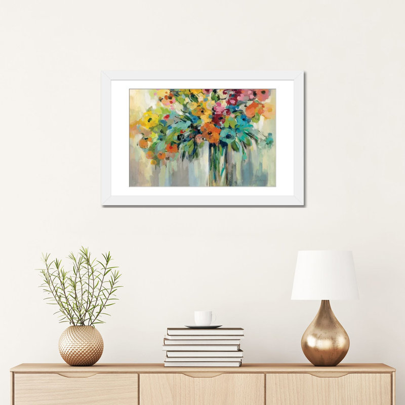 Nuage de fleurs par Silvia Vassileva - impression, H 16 po x l 24 po x P 1 po, Papier avec cadre blanc flottant, Pas de tapis