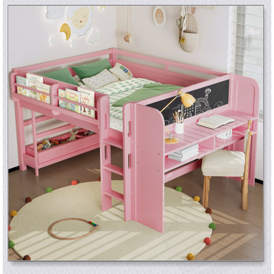 Solid Wood Low Loft Bed with Multi-storage, Desk, and Blackboard, Perfect for Space-saving and Organized Living