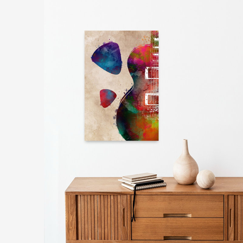 Vibrant, guitare, art abstrait contemporain, art mural, 24" H x 16" W