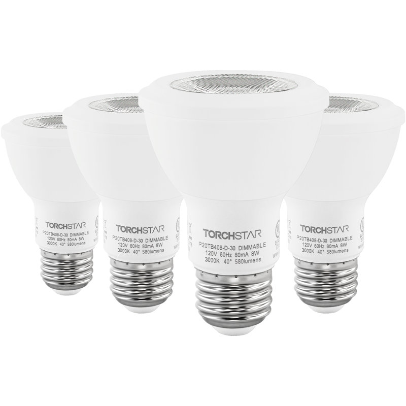 Ampoule DEL PAR20 8 W à intensité variable, 50 W éqv., Blanc chaud 3000 K, base E26