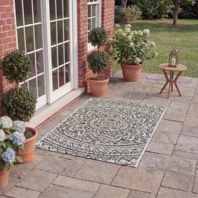 Tapis d'intérieur / extérieur à motif floral gris clair / noir Arneshia
