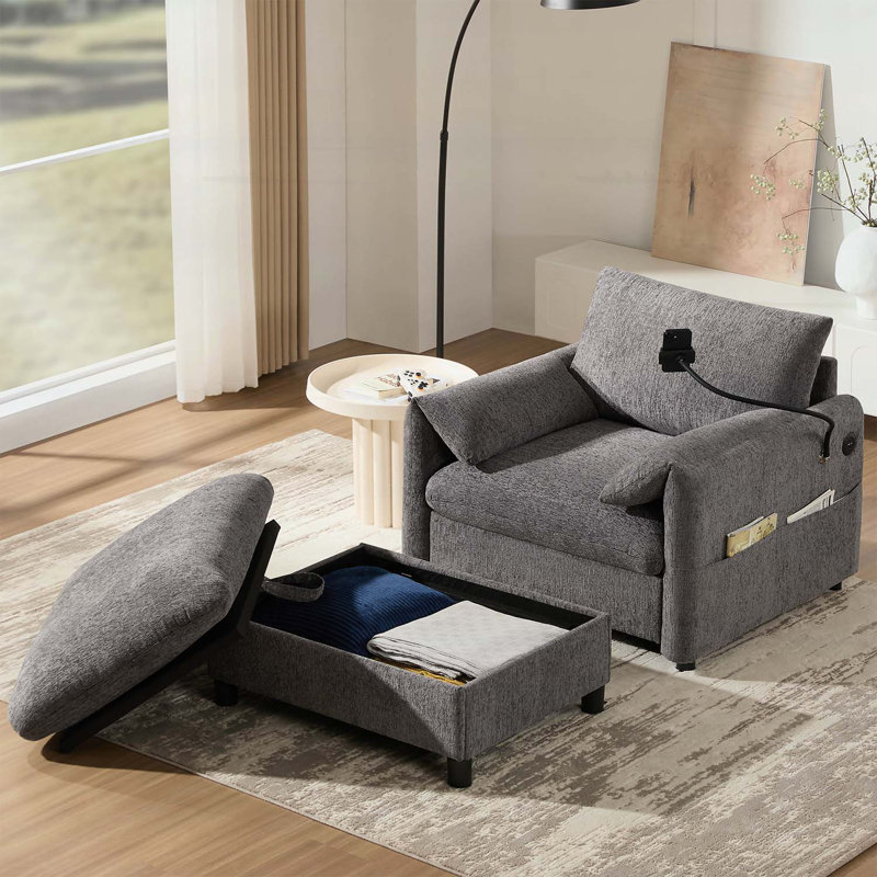 Modern Cloud Chaise Lounge with Storage Ottoman