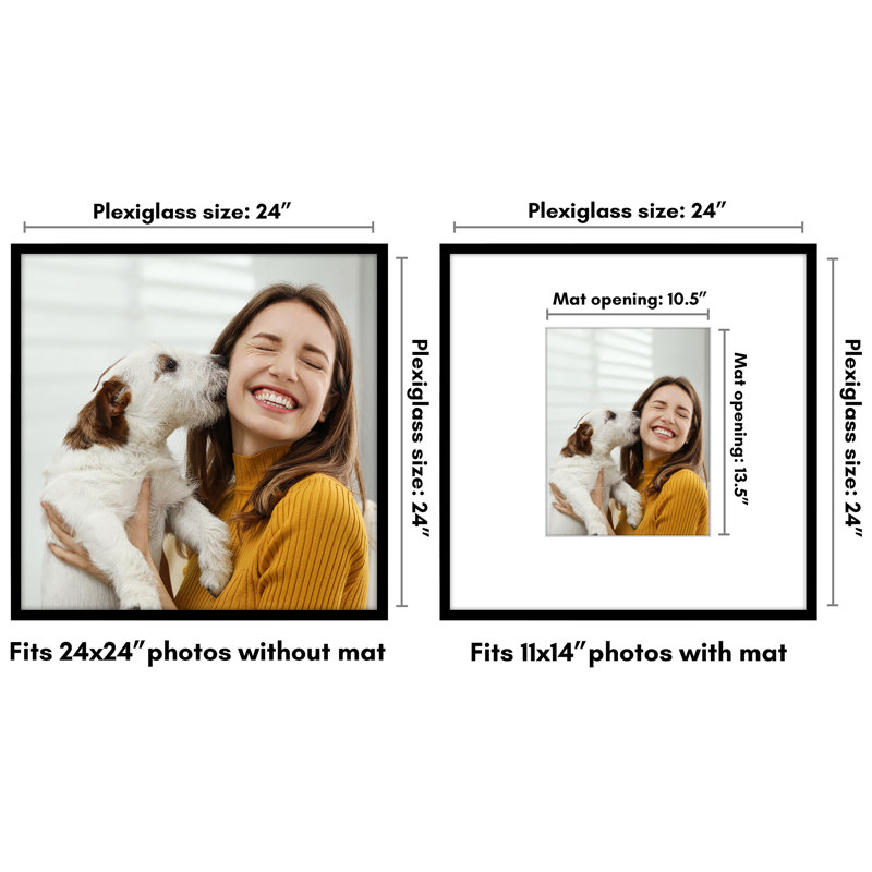 Black 24x24 Picture Frame with Oversized Mat and Plexiglass Front