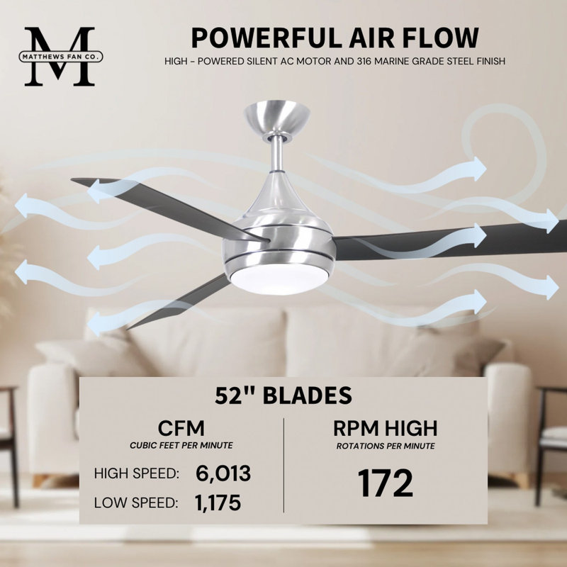 Donaire LED Outdoor Downrod Ceiling Fan, Brushed Stainless, Brushed Bronze