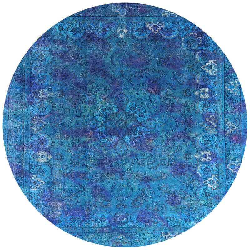 Tapis oriental bleu, Rond 5 pi