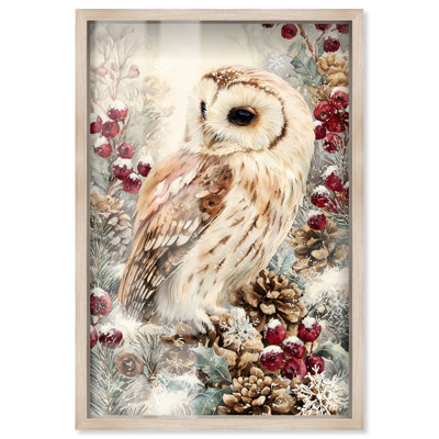 Décoration de Noël Christmas Forest Owl III Shadowbox par Art Remedy, cadre blond, 31 x 46