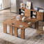 Bureau de direction en L de 63 pouces avec classeur de 47 pouces, bureau d'ordinateur moderne avec tiroirs et tablettes de rangement ouvertes, mobilier de bureau professionnel pour bureau personnel, brun et noir
