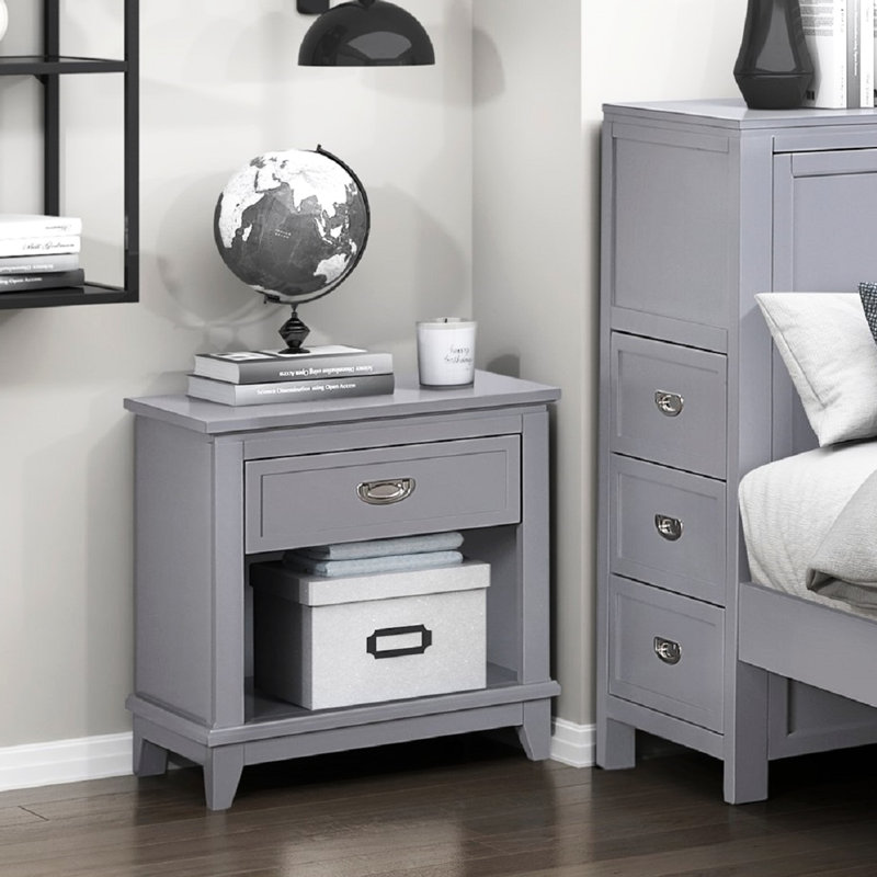 Table de chevet 1pc avec tiroir de rangement et tablette inférieure, Gris