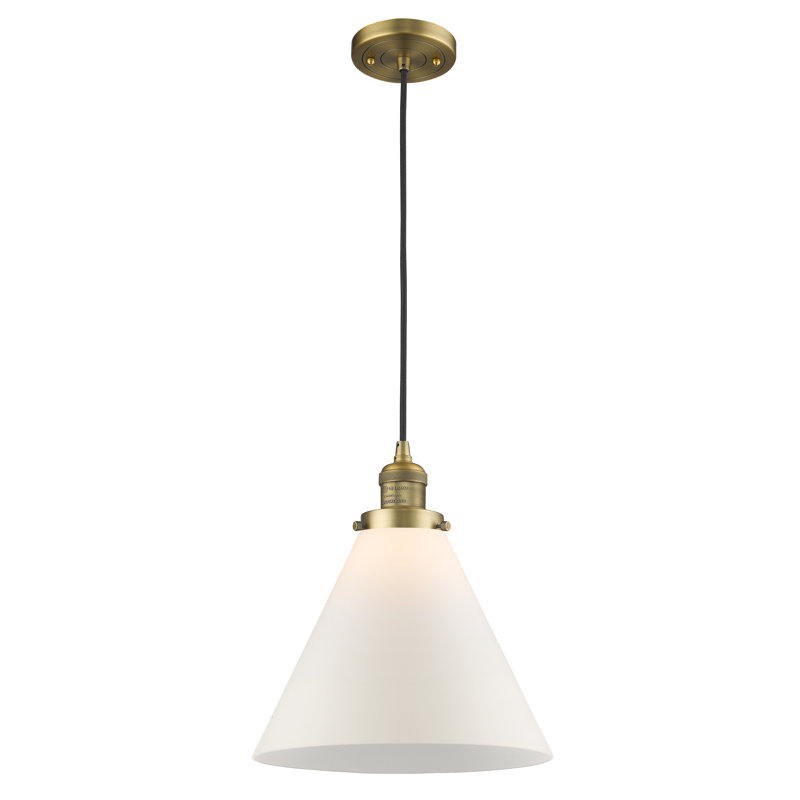 Luminaire suspendu conique à 1 lumière Westbrook, Blanc mat, Ampoule non incluse, Laiton brossé