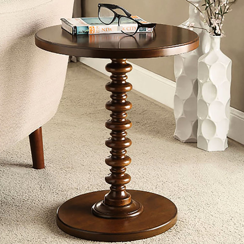 Table ronde en bois de noyer - compacte pour petits espaces pouvant contenir des objets décoratifs l 17,5 po x P 22,5 po