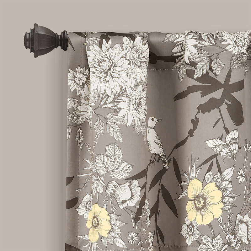 Gray Floral Botanical Garden Light Filtering Window Valance