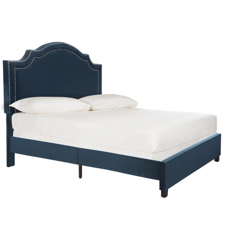 Upholstered Standard Bed, Full, Navy/Silver