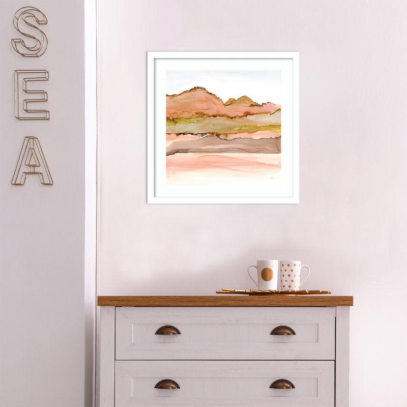 «Desertscape IV» par Chris Paschke - peinture encadrée, H 18 po x l 18 po, Blanc