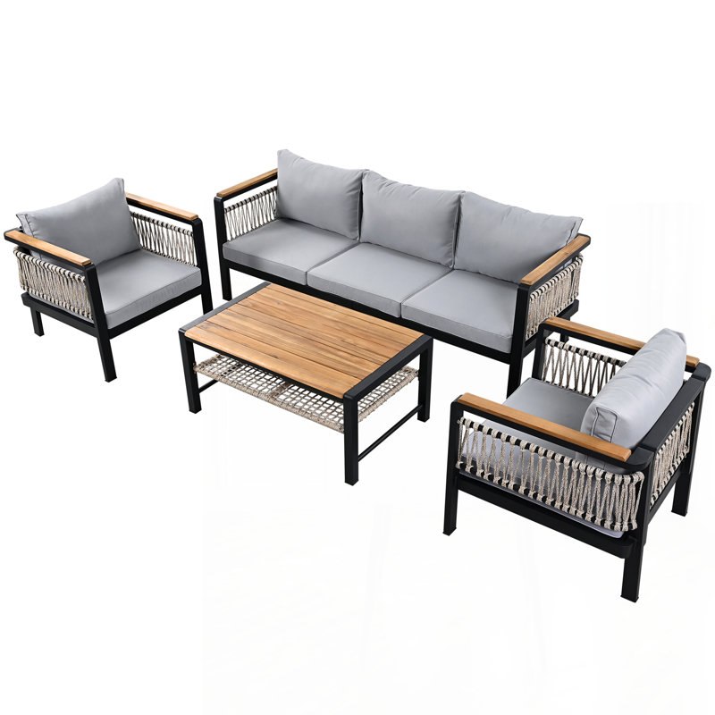 4 Pieces Outdoor Sectional Sofa Set 5-person Patio Seating Group Outdoor Conversation Set with Cushions and a Coffee Table for Patios, Gardens, or Balcony
