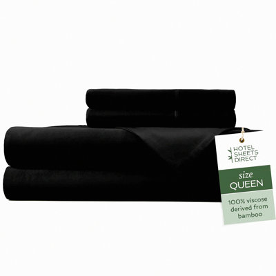 Cool Rayon From Bamboo Silky Soft Black Queen Sheets - Luxury Bedding Set with Deep Pocket, Cooling Technology, 100% Rayon from Bamboo for Ultimate Comfort.