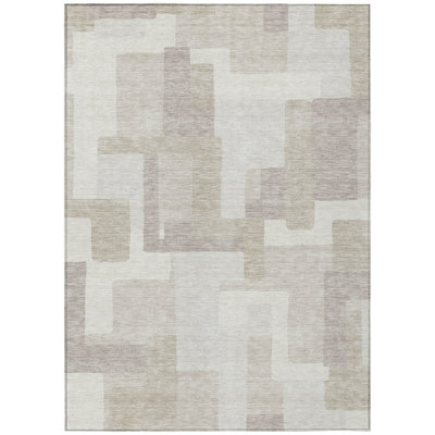 10' X 14' Beige Tan And Taupe Abstract Washable Indoor Outdoor Area Rug