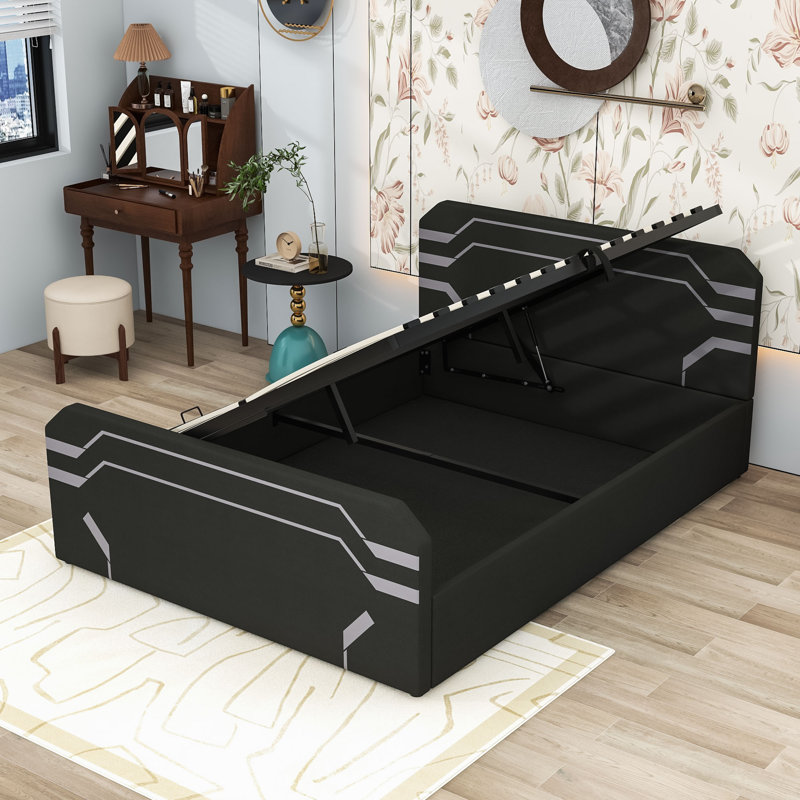 Grand lit avec rangement hydraulique, Noir gris