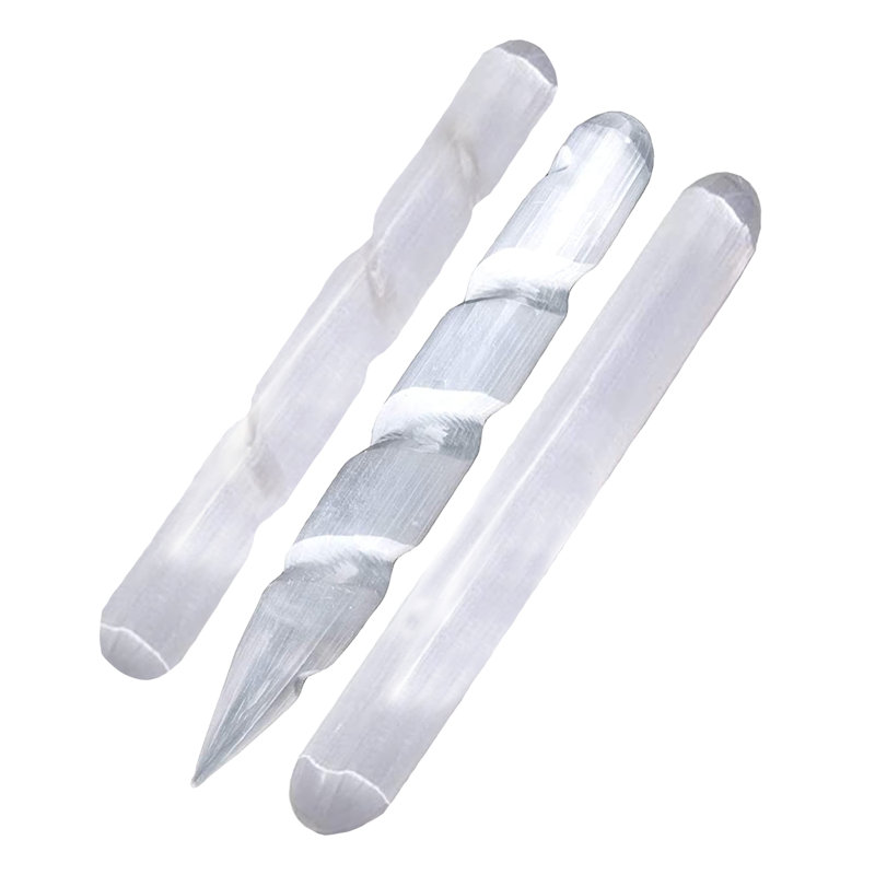 Sélénite de Dejun, cristaux de guérison, 2 baguettes avec un seul bâton de massage, décoration intérieure - 3 pièces