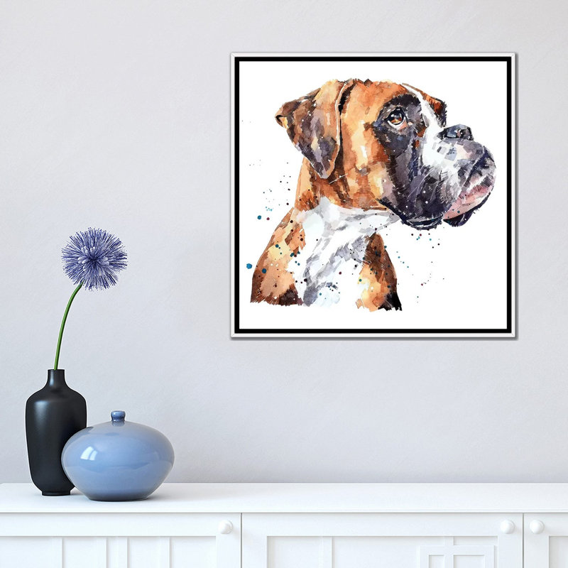 « German boxer » par Edwatercolours-impression, Pas de tapis, H 18 po x l 18 po x 1,5 po, Toile blanche encadrée