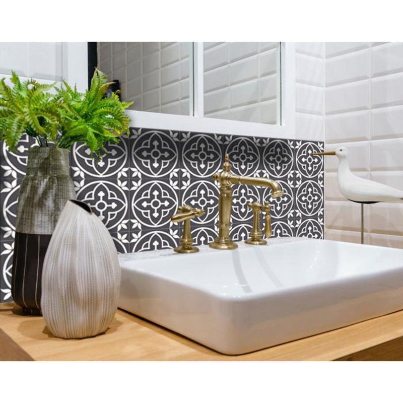 Carreau de mosaïque auto-adhésif en vinyle 4 po x 4 po, Gris / blanc