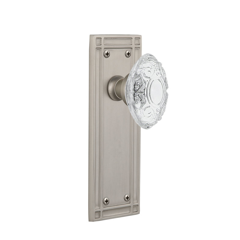 Mission Plate with Crystal Victorian Knob, Satin Nickel