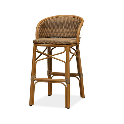 Tabouret de bar extérieur en rotin PE style campagne française PURPLE LEAF avec accoudoirs ergonomiques (1 chaise)