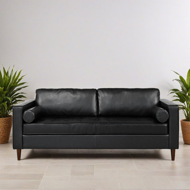 82.26" Upholstered Square Arm Sofa For Living Room, Black