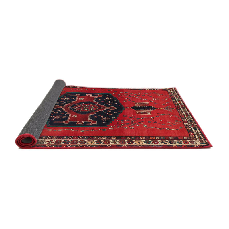 Tapis traditionnel rouge / noir, Rond 3 pi