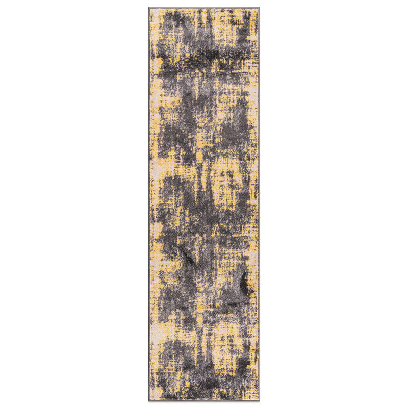 Tapis jaune / ivoire / gris Malica, Tapis de couloir de 2 pi x 7 pi