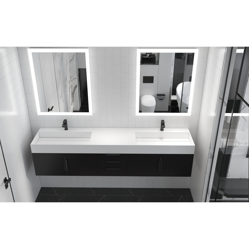 84" Amazon Double Bathroom Vanity with Top, Black, Black, White