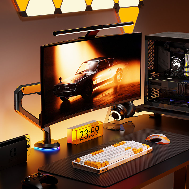 ARES WING Single Monitor Arm Desk Mount RGB Light