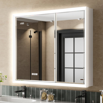 Ciyanna LED Medicine Cabinet with Beveled Defogger Mirror, Surface/Recessed Mount, Dimmable Lights USB Power Outlet, Clock & Sensor Light
