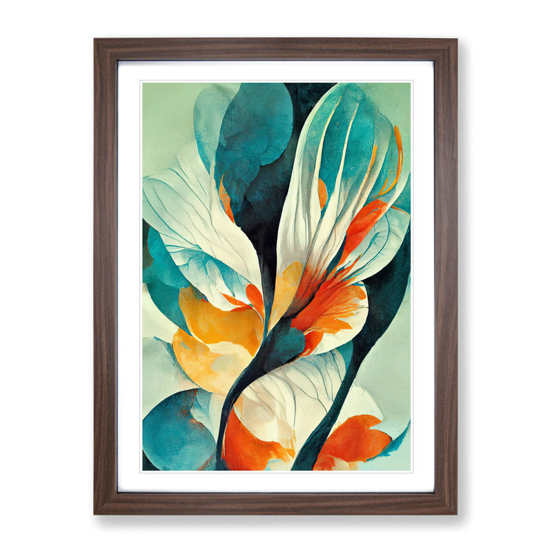 Colourful Abstract Flowers No.5 - Framed Print, 34cm H x 25cm W x 2cm D, Walnut