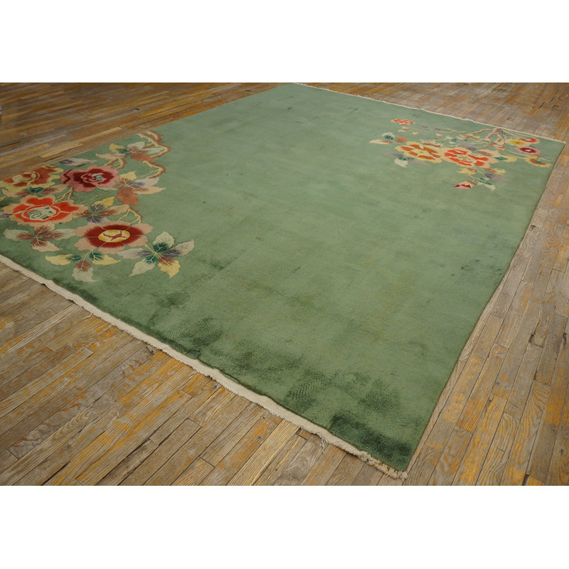 Antique Art Deco Chinese Floral Green 1935 Rug