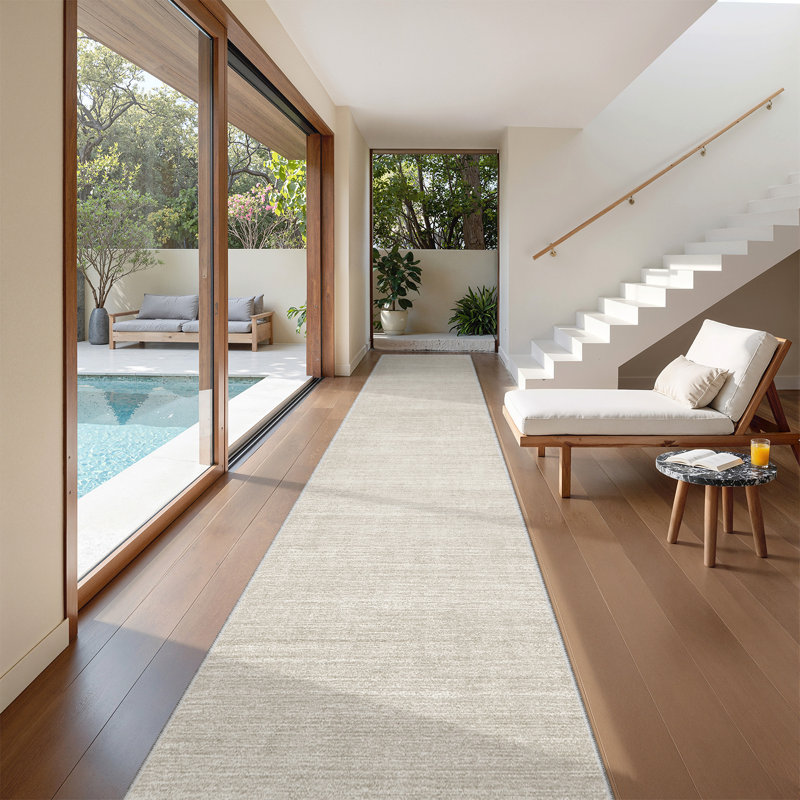 Tapis lavable à rayures rétro antidérapant (beige), Tapis de couloir 2 pi x 12 pi, Beige