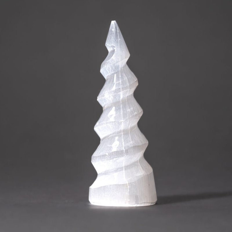 White Cat's Eye Selenite Spiral Tower From Morocco