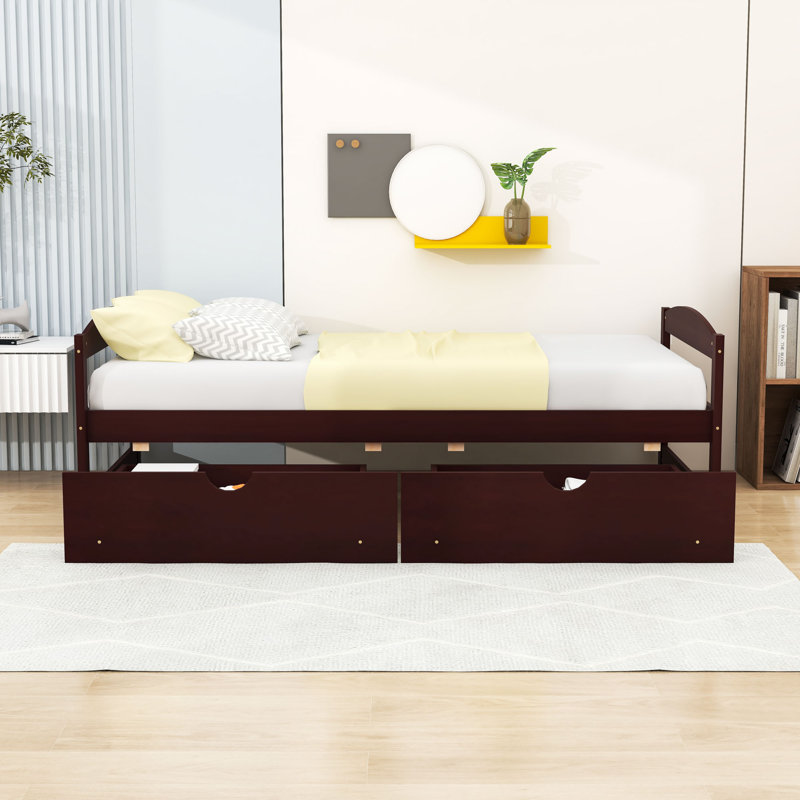 Lit plateforme simple avec tiroirs Comrie, Espresso