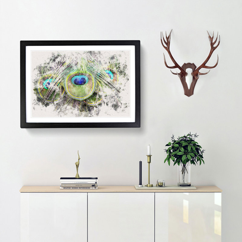 Peacock Feathers - Framed Print, 62cm H x 87cm W x 2cm D, Black Framed