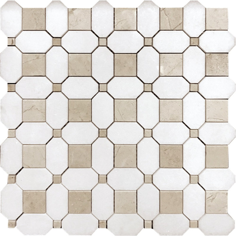 1.2" x 1.2" Thassos, Crema Marfil Marble Honeycomb Mosaic Wall & Floor Tile