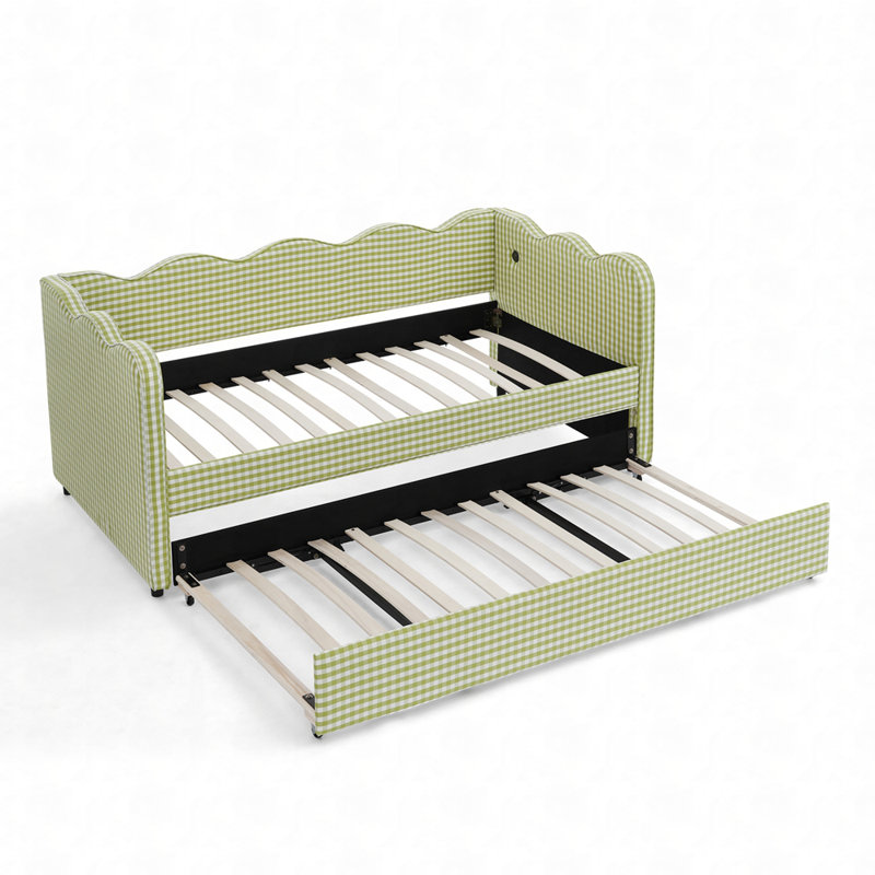 Cozy Gingham Daybed, Daybed with Trundle, Metal Daybed, Green