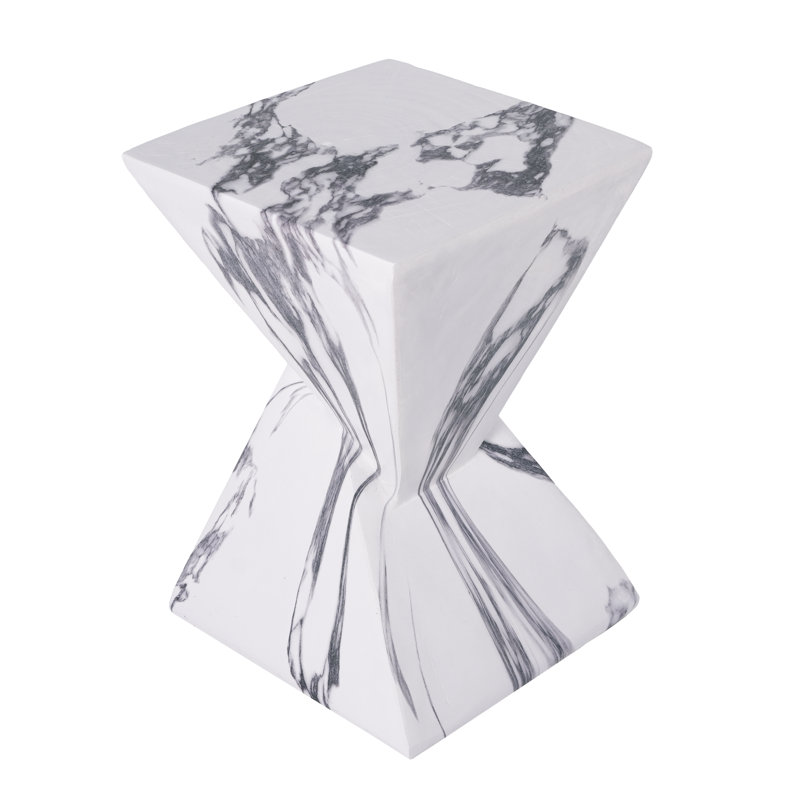 Andree 18.5"H Outdoor Magnesium Oxide Side Table with Sculptural Twist Design, Faux Marble