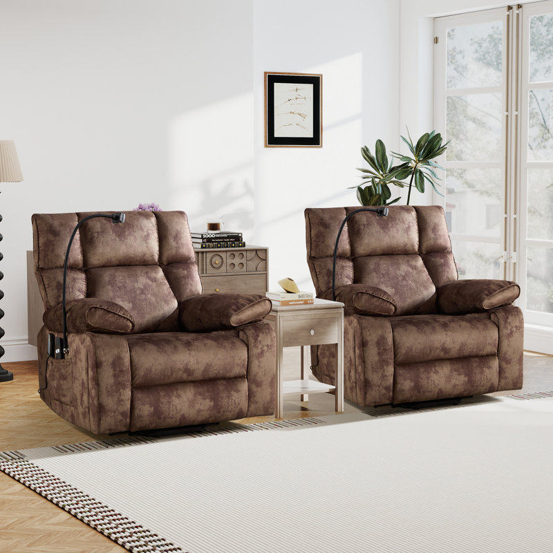 38.98" Wide Power Lift Massage Recliner With Heat, Cup Holders & Phone Stand(Set Of 2), Brown