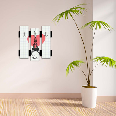 Portemanteau mural à 3 crochets Melgar - noir / blanc / rouge
