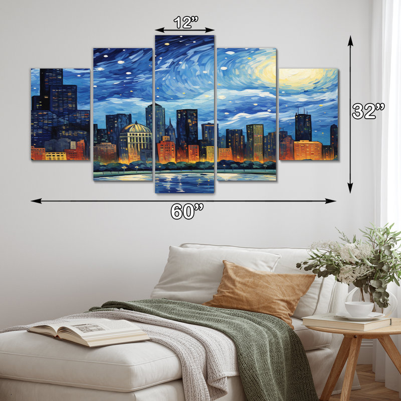 Chicago the Starry Night - 5 pièces, reproduction sur toile tendue