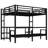 Queen Over Twin XL Metal Bunk Bed with Desk, Bookshelf, LED, USB, Foldable Sofa, Black