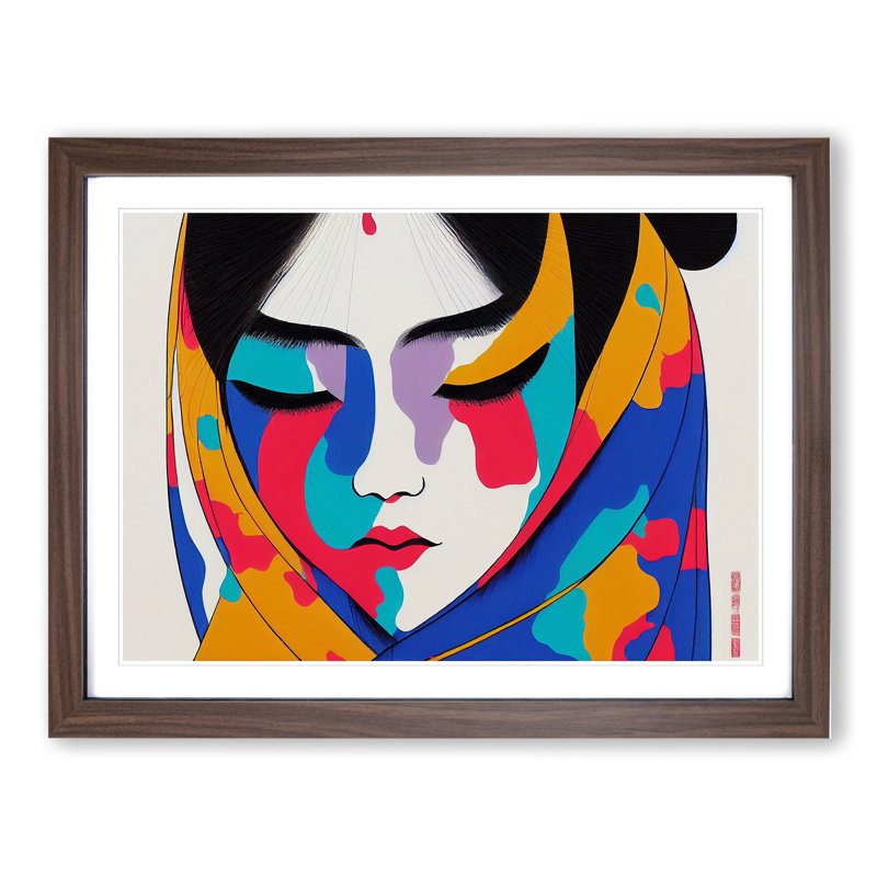 Dripping Geisha Abstract - Single Picture Frame Print, 46cm H x 64cm W x 2cm D, Walnut