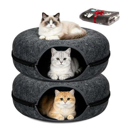 Large Cat Cave Tunnel Bed,2 count,Black-24inch