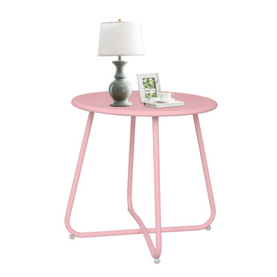 Round Outdoor Side Table – Weatherproof & Non-slip Metal Top – Powder-coated Steel – For Patio/garden/balcony/bedside