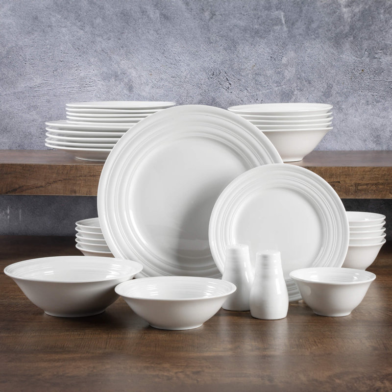 Service de table 32 pièces Gibson Home Embossed Ring - Service pour 6 personnes - Blanc
